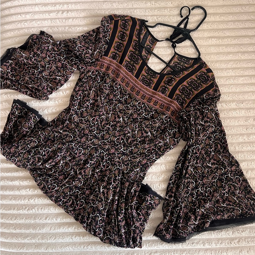 Flowy long sleeve flared dress